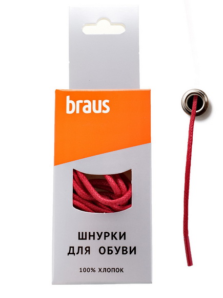 3109 Шнурки BRAUS 75 см тонкие с пропиткой КРАСНЫЕ